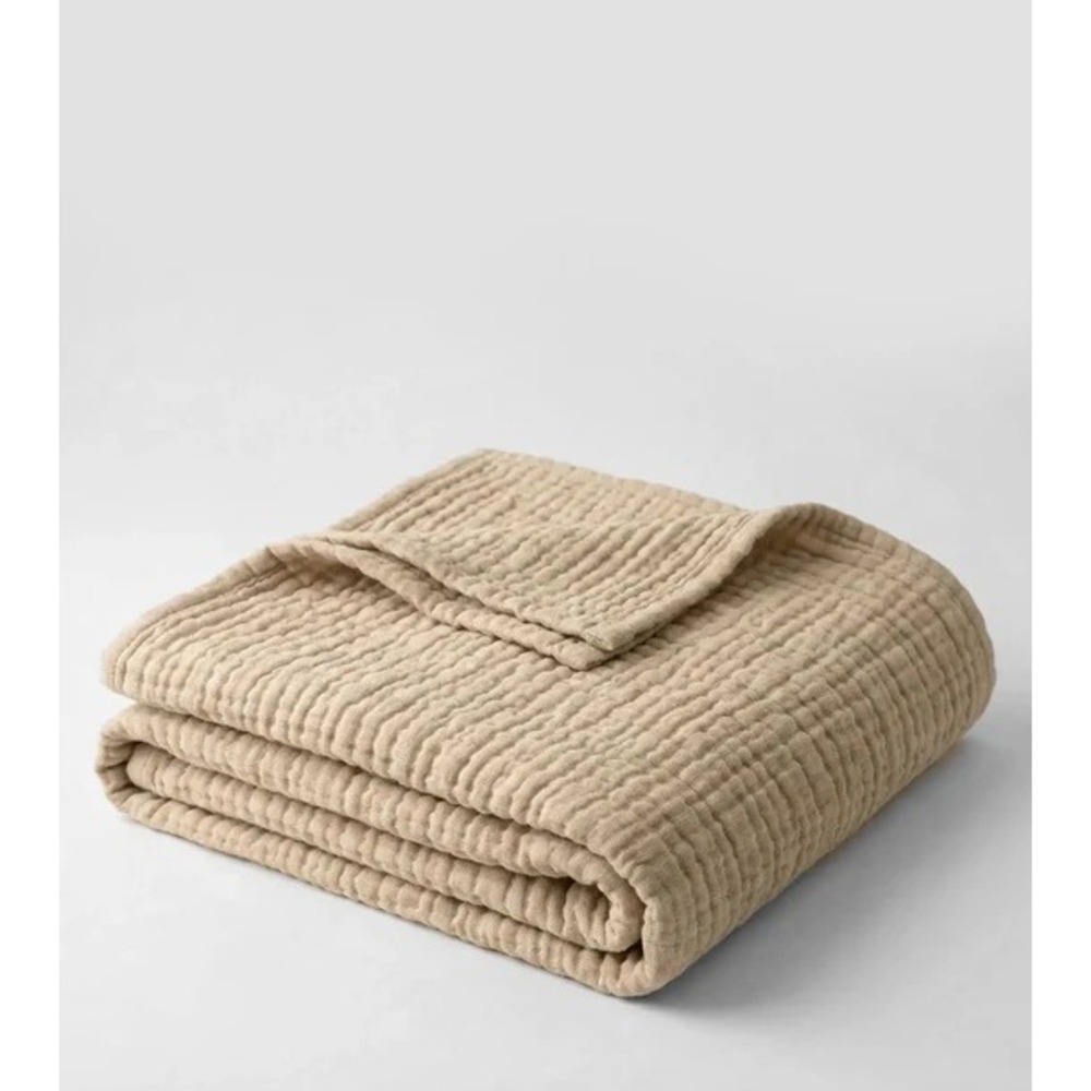 The Fleece Company 100% Muslin Cotton Throw Blanket Light Beige 130x150cm NEW